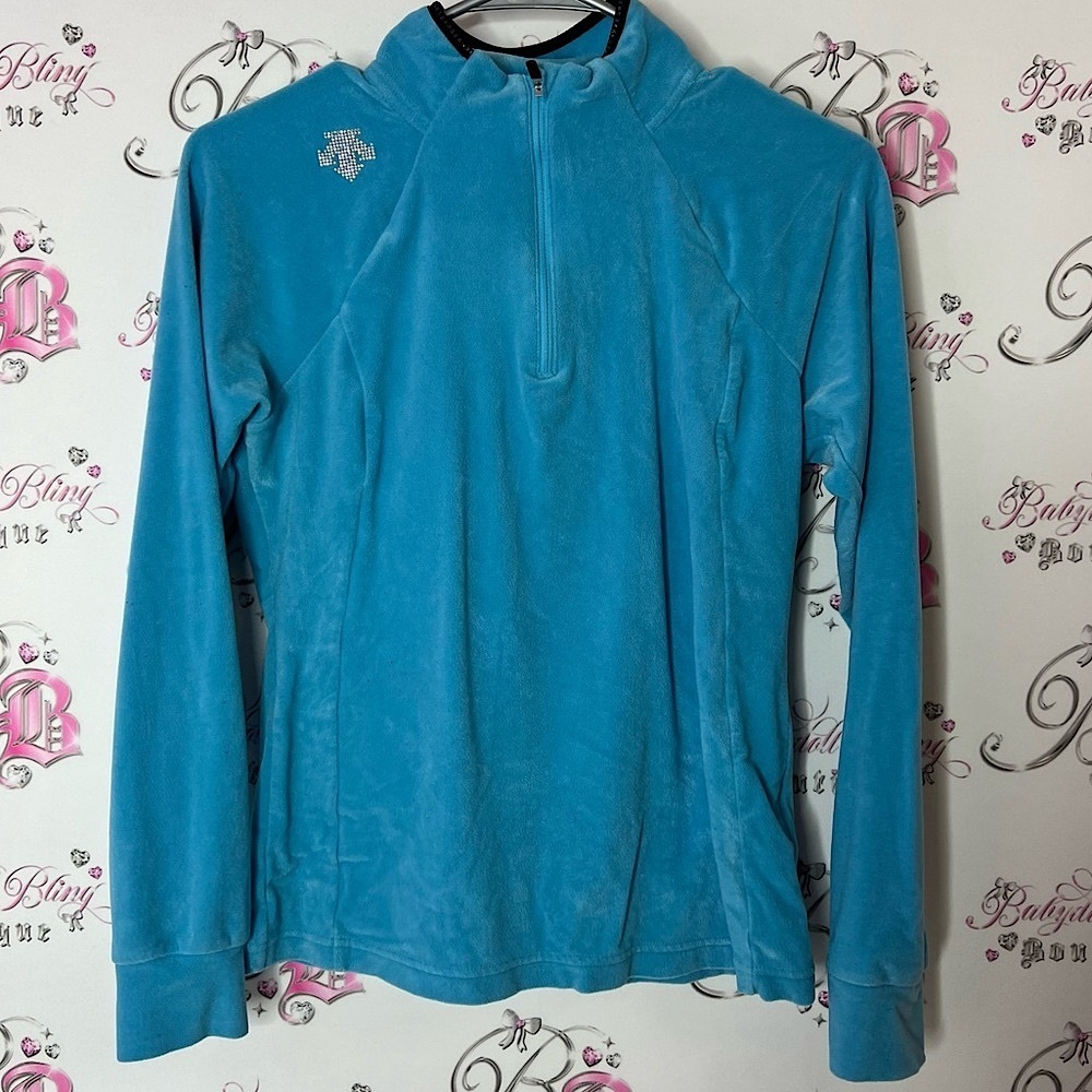 Descente sweater Swarovski rhinestone diamond detail Blue Fleece Jacket warm